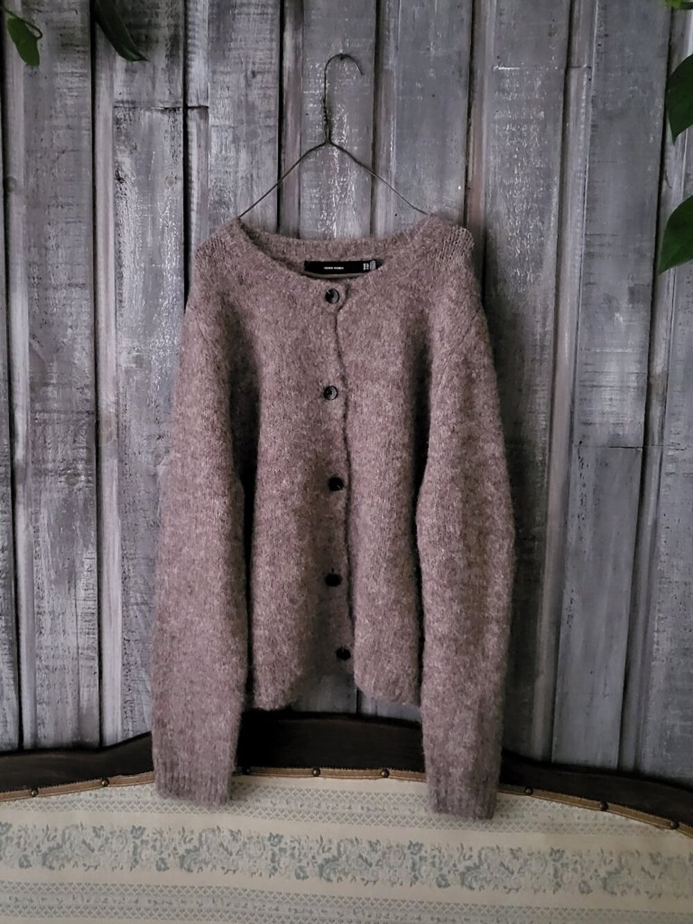 Vero Moda Taupe Brown Fuzzy Knit Button Up Cardigan Sweater Cozy Oversized NWOT